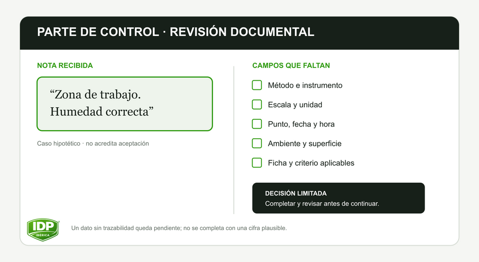 Parte técnico hipotético con cinco campos de humedad pendientes.