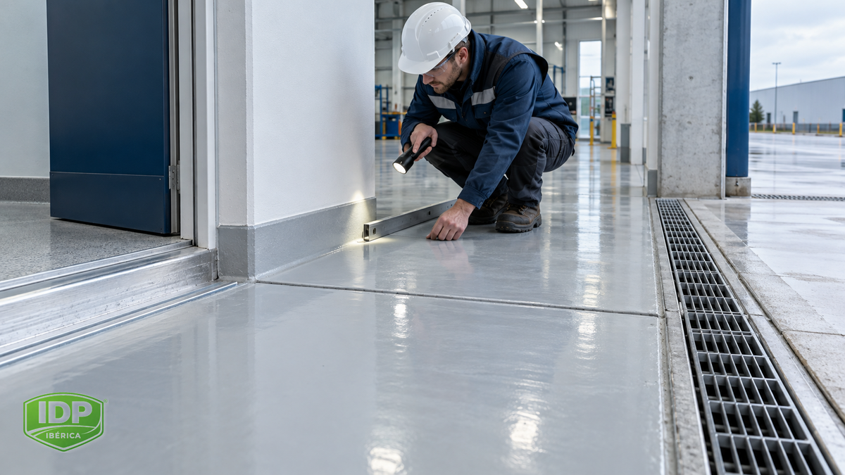 Inspección técnica de bordes, juntas y encuentros de un pavimento industrial