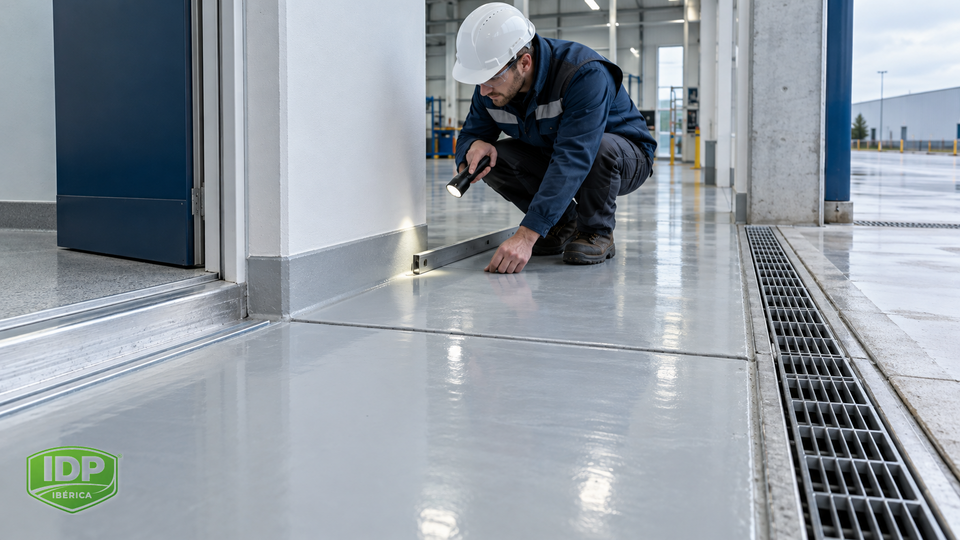 Inspección técnica de bordes, juntas y encuentros de un pavimento industrial