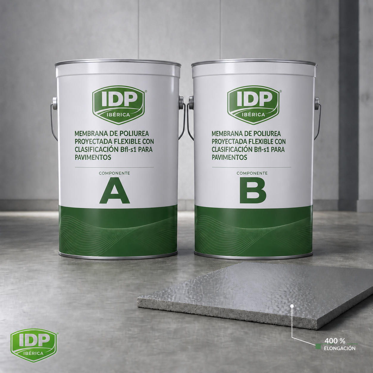 Imagen técnica de Membrana de poliurea proyectada flexible con clasificación Bfl-s1 para pavimentos