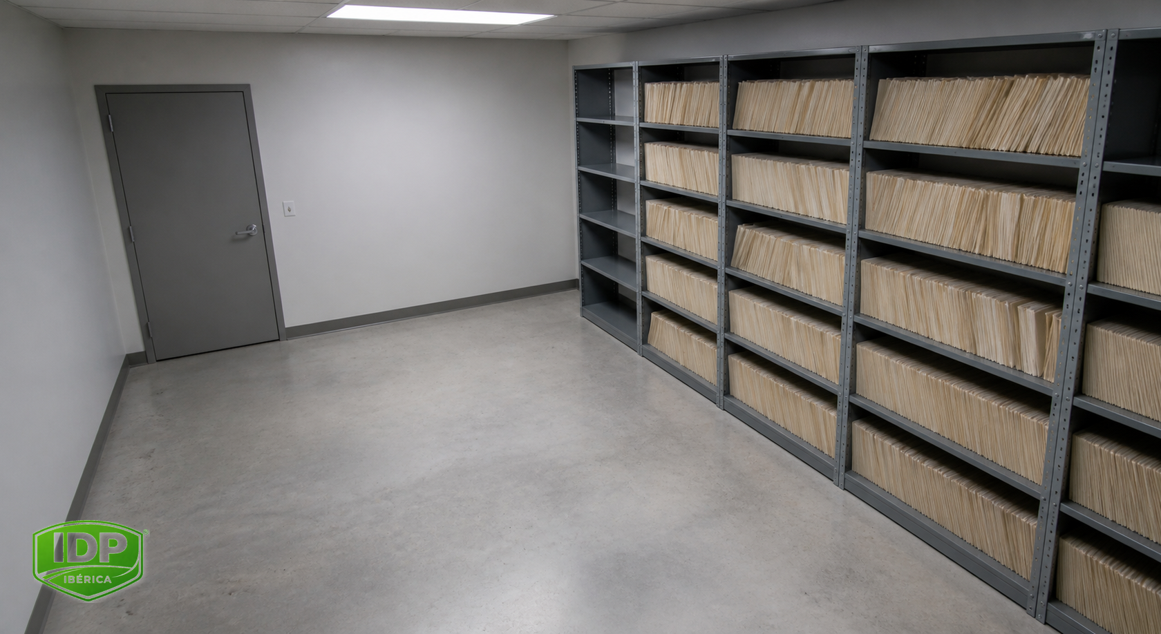 Suelo de hormigón de un archivo interior planteado como caso hipotético de sellado antipolvo