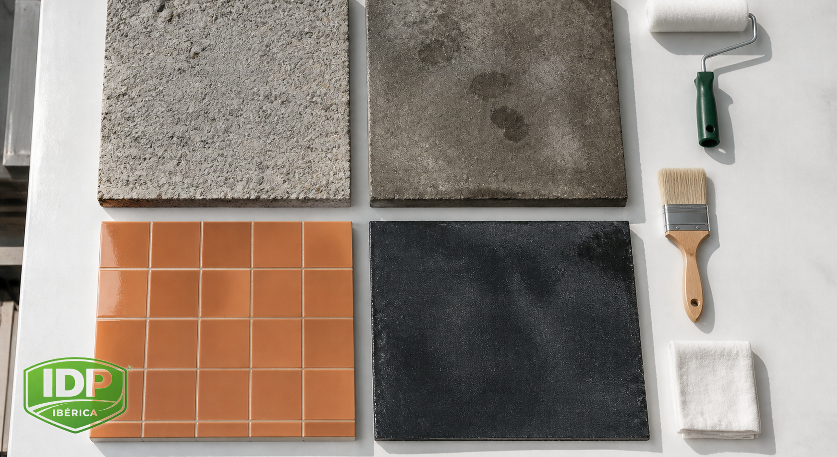 Comparación visual de soportes porosos, húmedos, lisos y flexibles antes de elegir imprimación