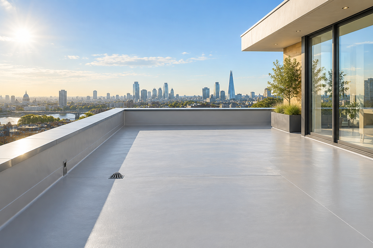 Cubierta y terraza terminada con impermeabilizacion continua y paisaje urbano