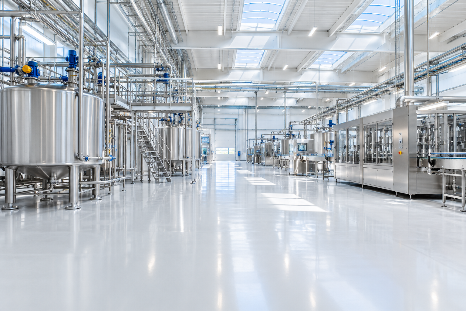Industria de produccion luminosa con pavimento continuo higienico terminado