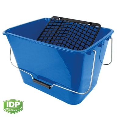 Cubeta Pro Plástico 16 L Azul + Rejilla Plástico (en caja), maquinaria de limpieza industrial IDP para pavimentos