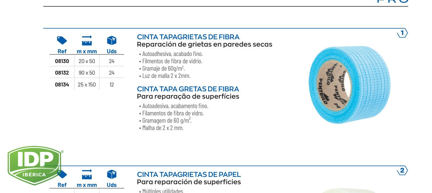 Cinta Tapagrietas de Fibra 90 m x 5 cm, maquinaria de limpieza industrial IDP para pavimentos