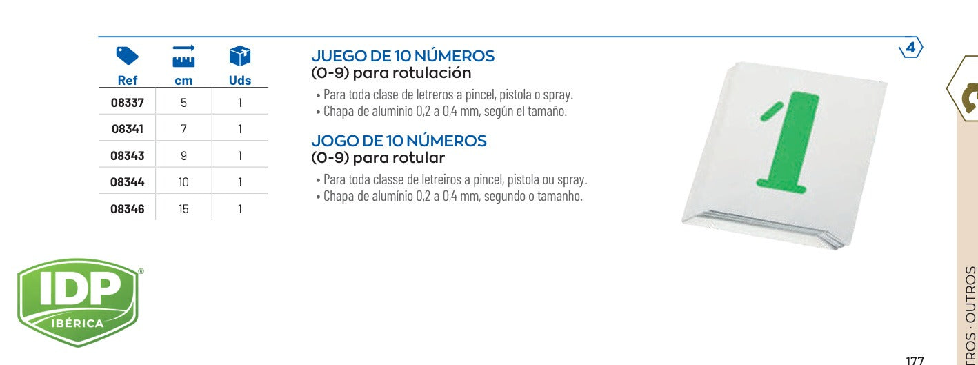 Juego 10 números (0-9) rotulación 150 mm., maquinaria de limpieza industrial IDP para pavimentos