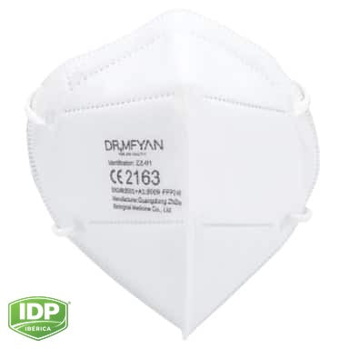1 Mascarilla Doblada FFP2 NR con Válvula (Bolsa Individual), esquema técnico del sistema IDP
