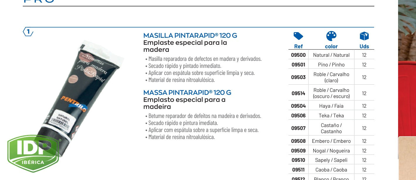Masilla PintaRapid 120 g color Pino, maquinaria de limpieza industrial IDP para pavimentos
