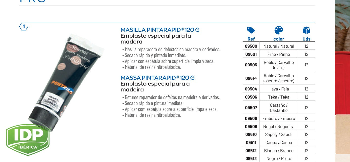 Masilla PintaRapid 120 g color Roble Claro, maquinaria de limpieza industrial IDP para pavimentos