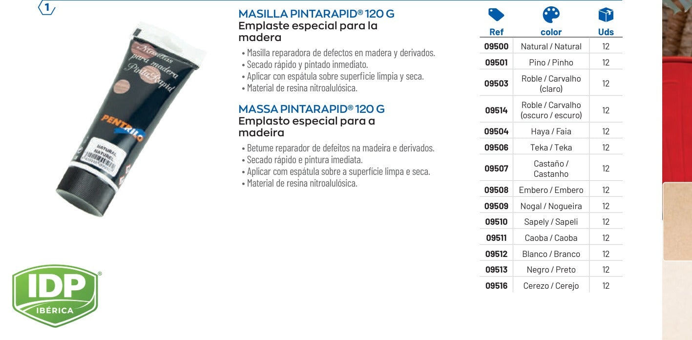 Masilla PintaRapid 120 g color Teka, maquinaria de limpieza industrial IDP para pavimentos