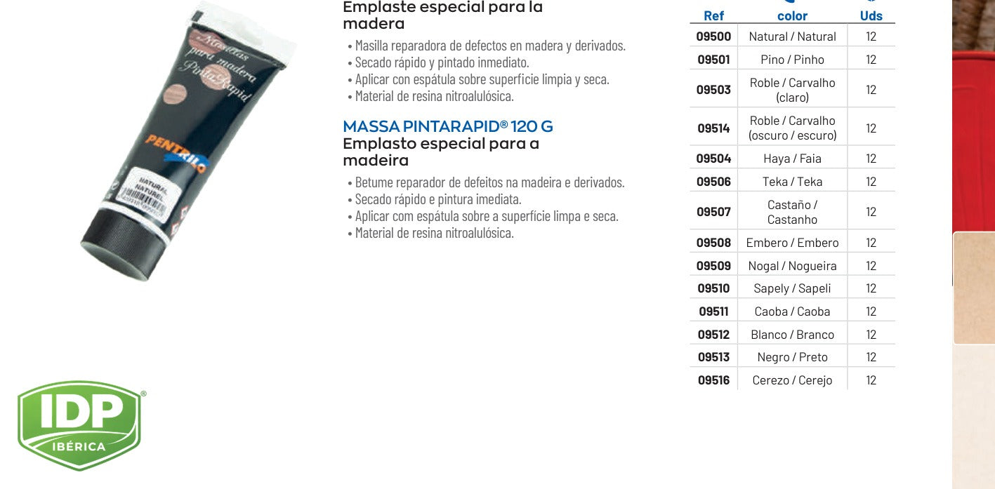 Masilla PintaRapid 120 g color Castaño, maquinaria de limpieza industrial IDP para pavimentos