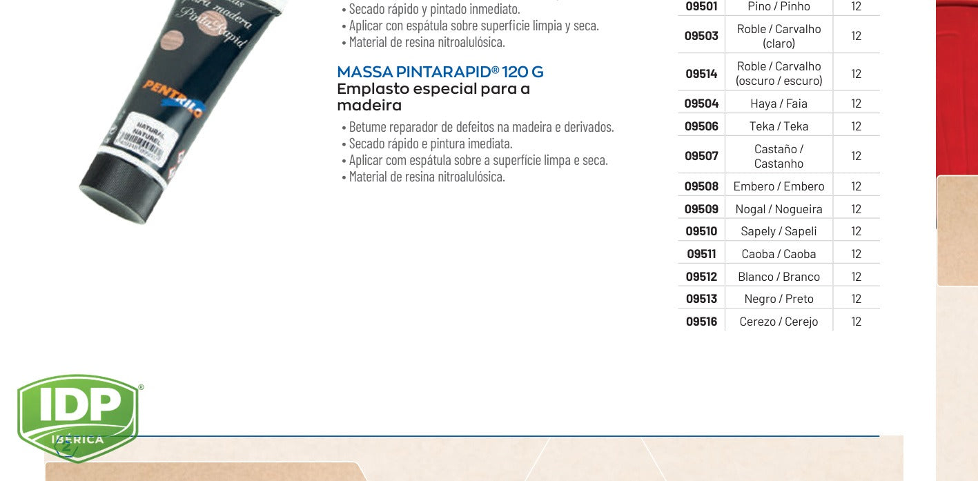 Masilla PintaRapid 120 g color Nogal, maquinaria de limpieza industrial IDP para pavimentos