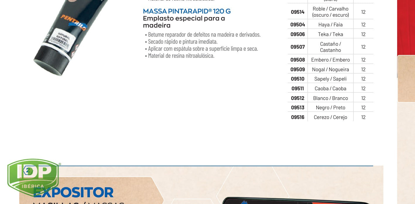 Masilla PintaRapid 120 g color Caoba, maquinaria de limpieza industrial IDP para pavimentos