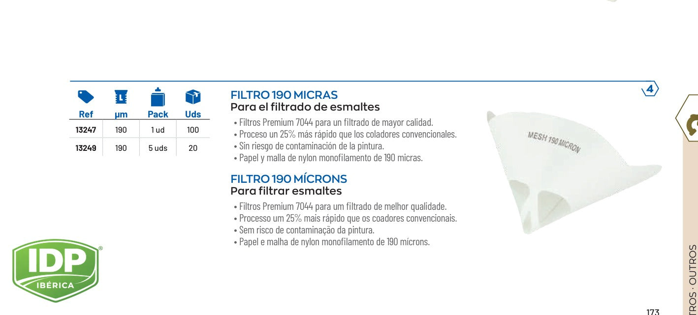 Pack 5 Filtros 190 micras, maquinaria de limpieza industrial IDP para pavimentos