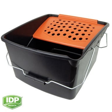 Cubeta Premium Plástico Negra 16 L + Rejilla Plástico (en caja), maquinaria de limpieza industrial IDP para pavimentos