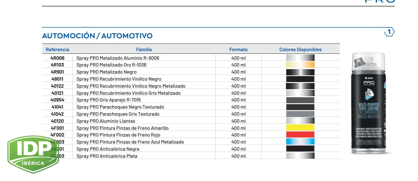 Spray WEPRO 400 ml Metalizado Oro R-1036, maquinaria de limpieza industrial IDP para pavimentos