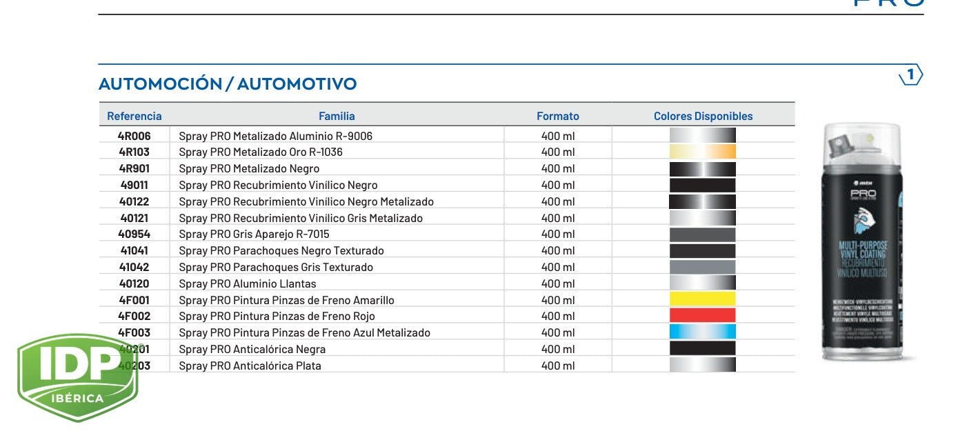 Spray WEPRO 400 ml Metalizado Negro, maquinaria de limpieza industrial IDP para pavimentos