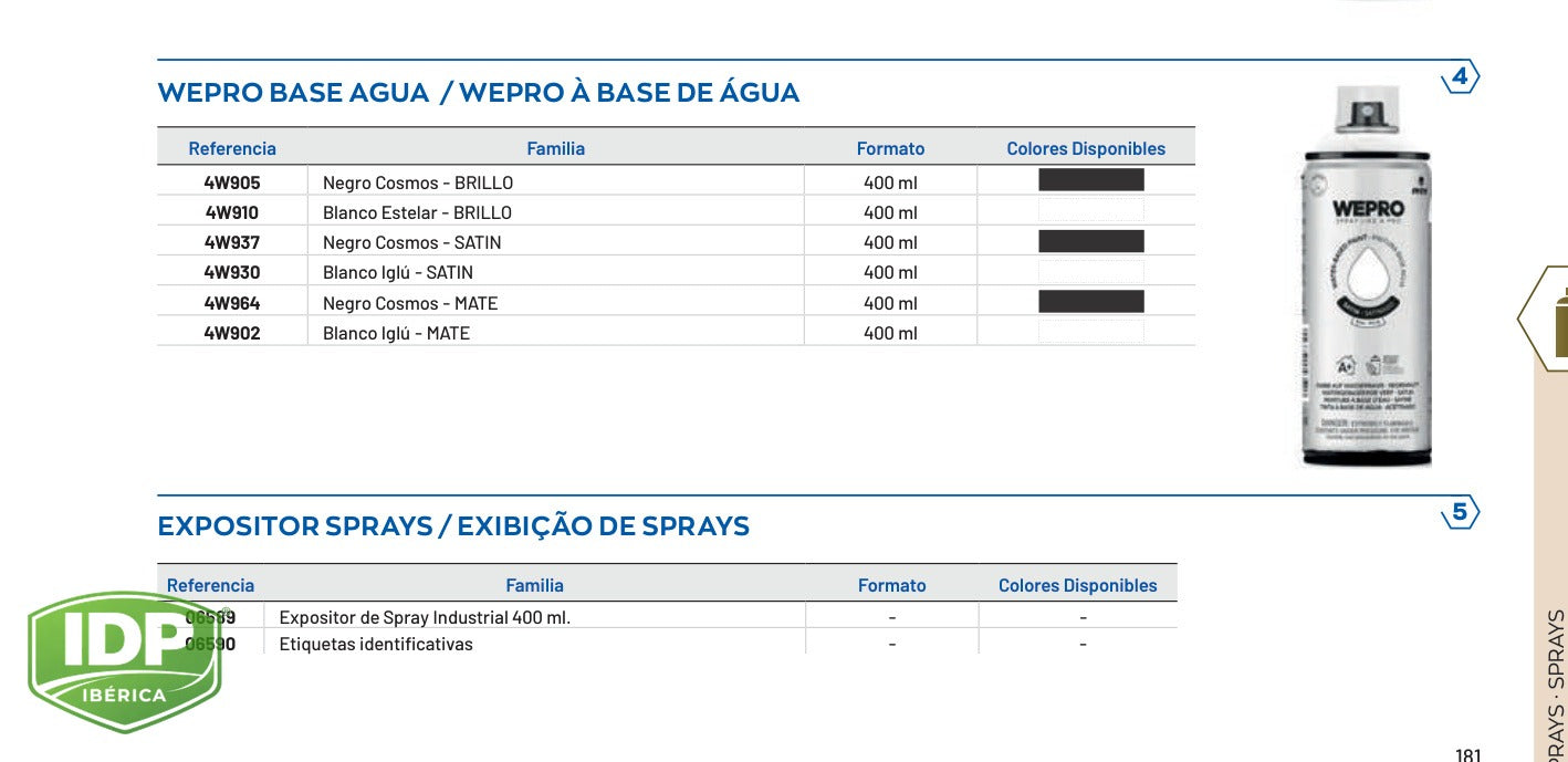 Spray WEPRO 400 ml Blanco Mate, maquinaria de limpieza industrial IDP para pavimentos