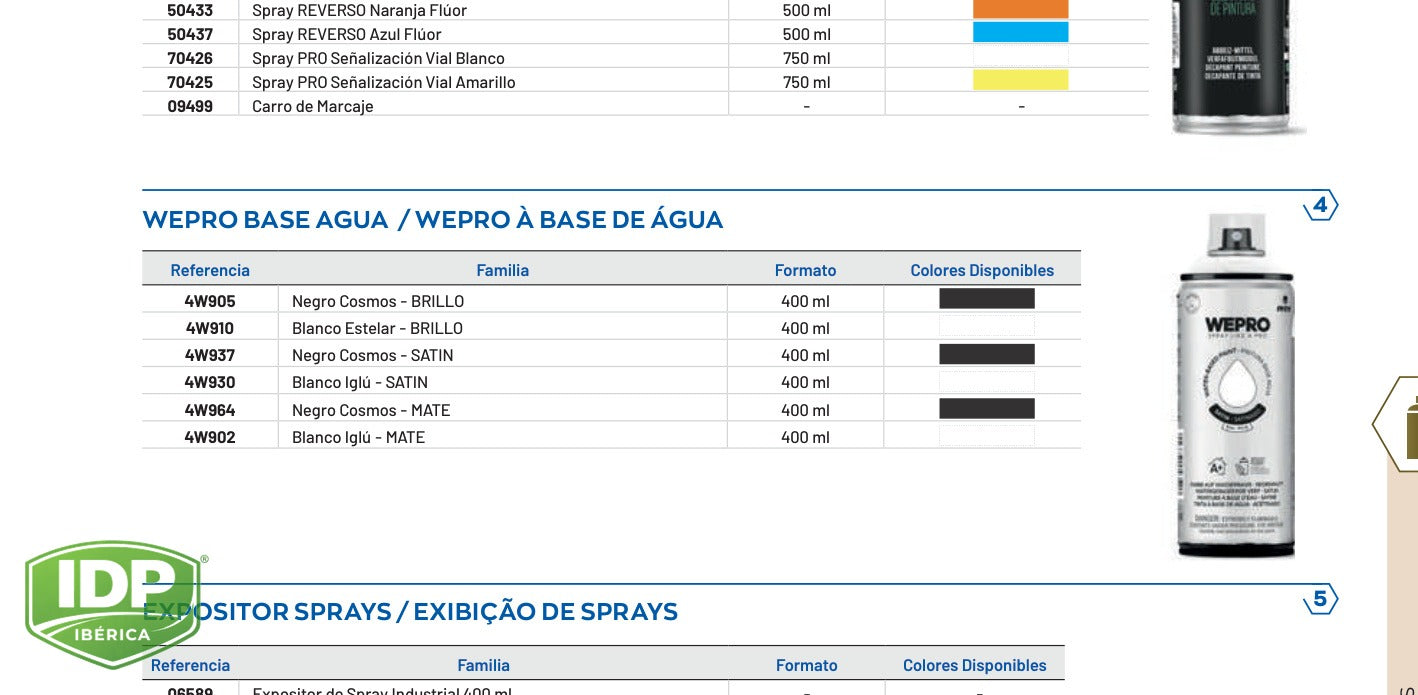Spray WEPRO 400 ml Negro Brillante, maquinaria de limpieza industrial IDP para pavimentos