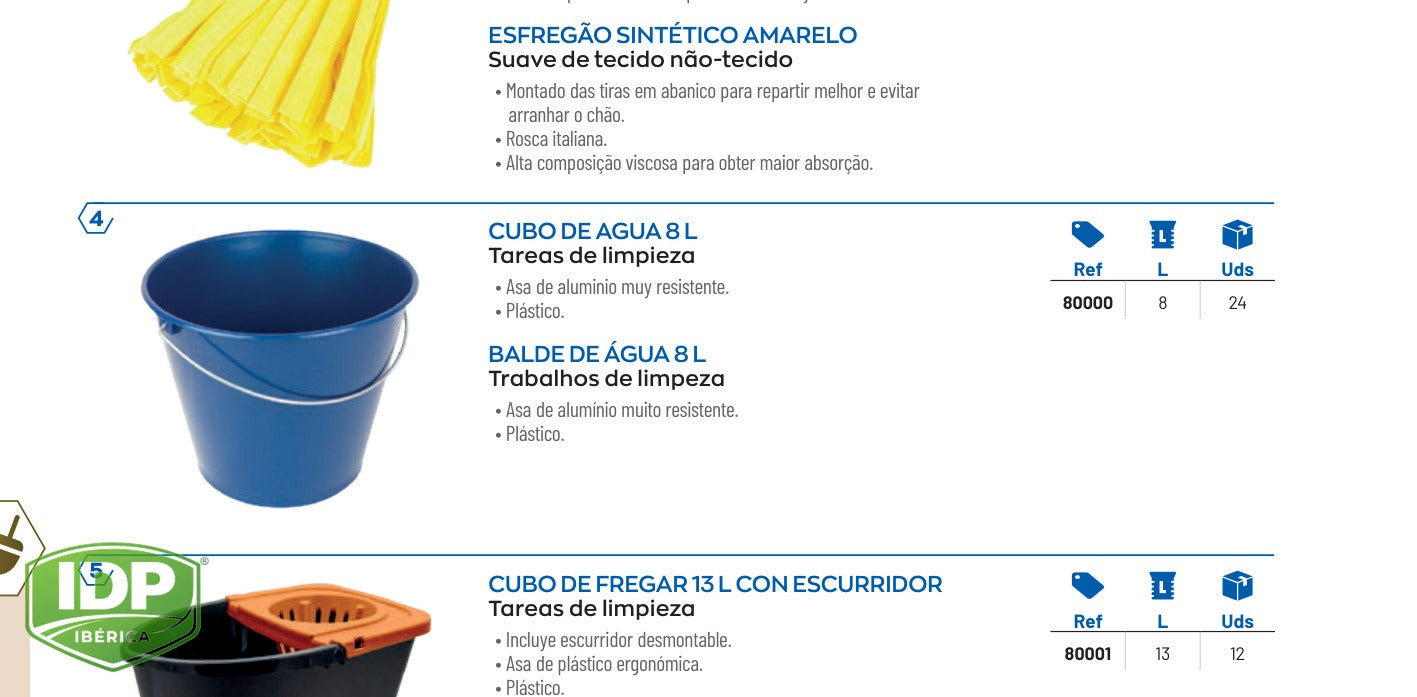 Cubo de agua 8 L., maquinaria de limpieza industrial IDP para pavimentos