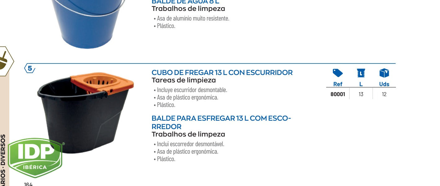 Cubo de Fregar 13 L. con Escurridor, maquinaria de limpieza industrial IDP para pavimentos