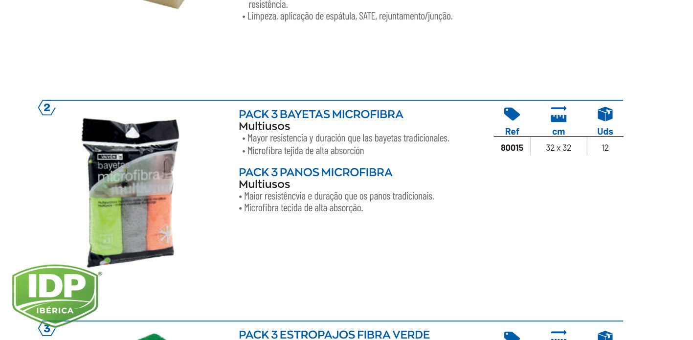 Pack 3 Bayetas Microfibra 32 x 32 cm., maquinaria de limpieza industrial IDP para pavimentos