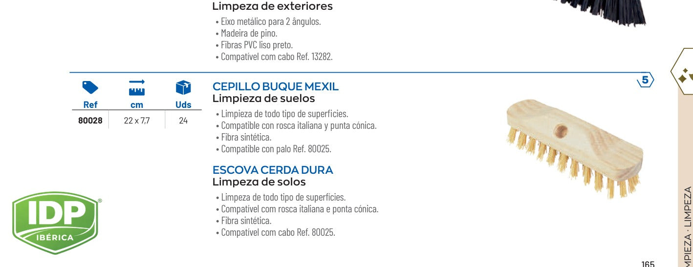 Palo Metálico de Escoba 1,30 m., maquinaria de limpieza industrial IDP para pavimentos