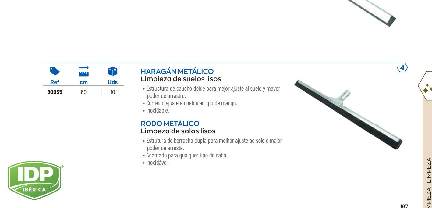 Haragán Metálico 60 cm., maquinaria de limpieza industrial IDP para pavimentos