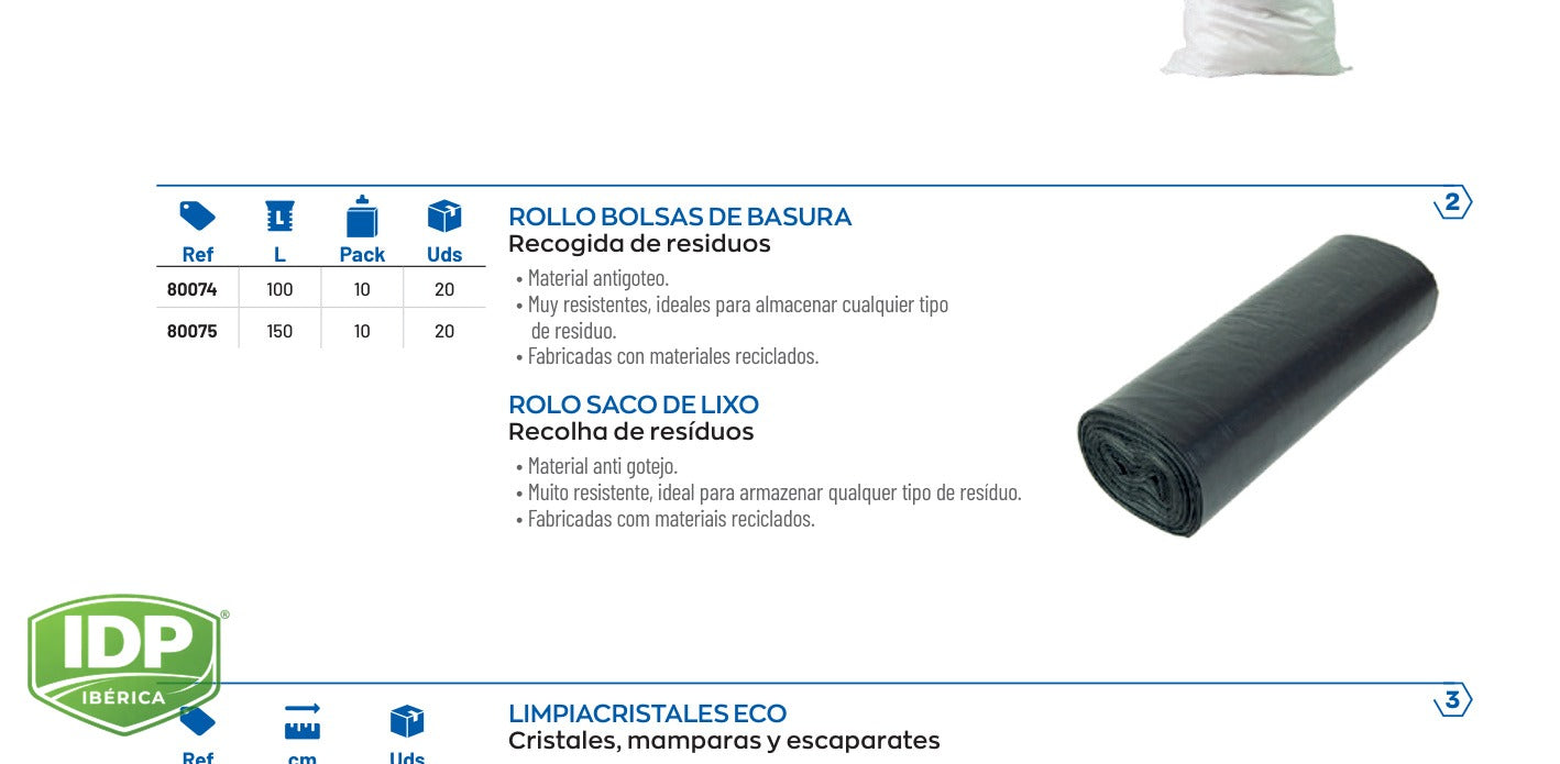 Rollo 10 Bolsas 150 L., maquinaria de limpieza industrial IDP para pavimentos